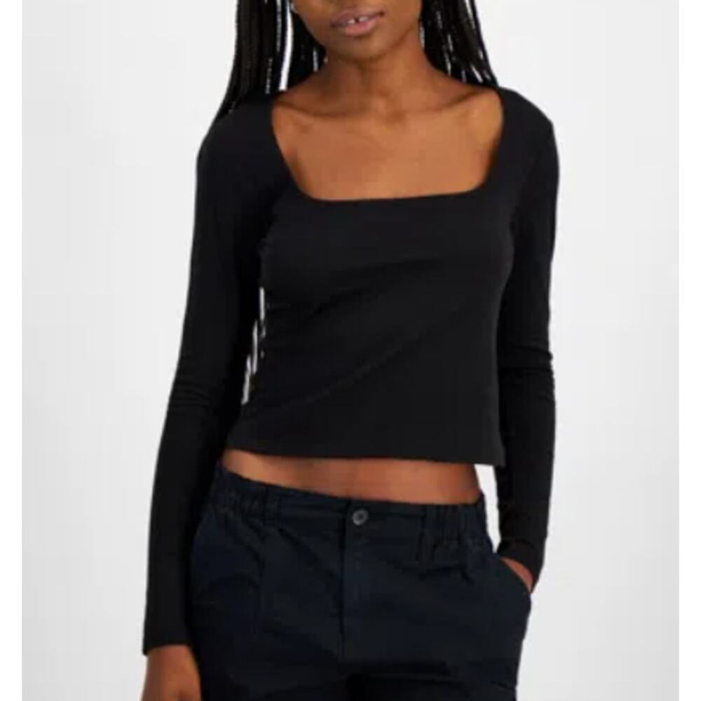 Planet Heart Junior's Square-Neck Long-Sleeve Tee Black XL